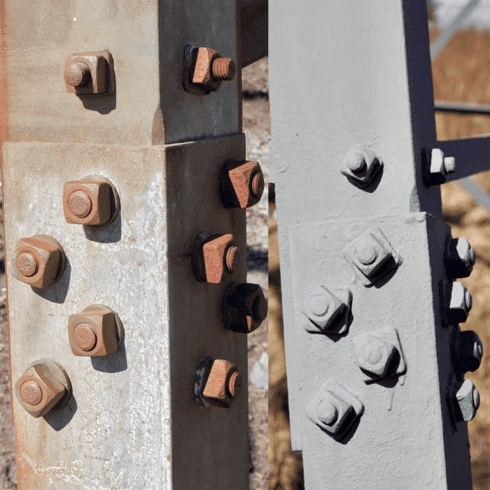 Comparaison de structures rouillées avant puis après application de GALVAGRID RUST ANODE PRIMER SYNERDIS