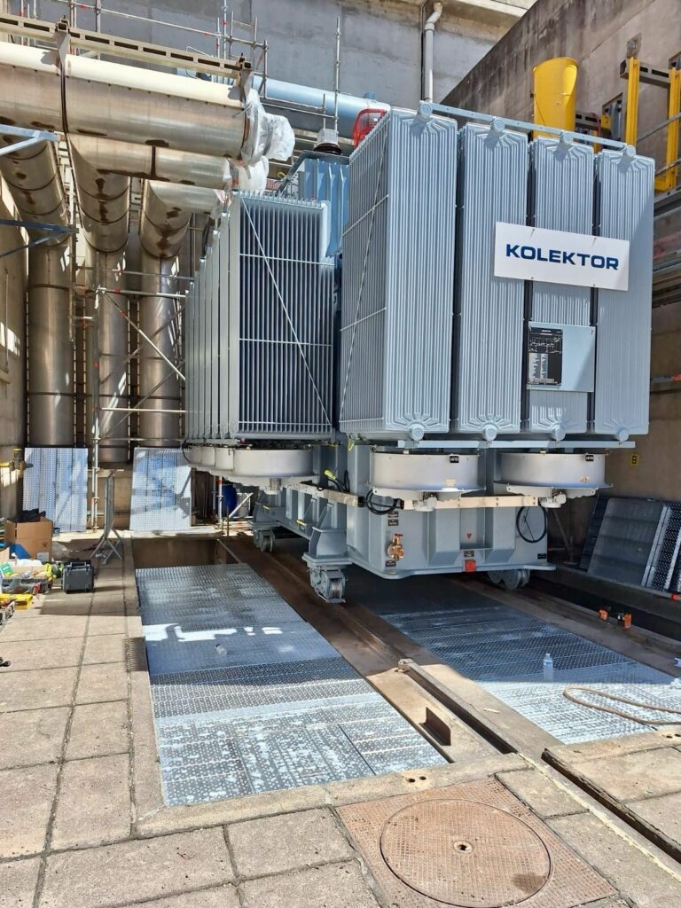 Transformateur de puissance sur fosse avec couverture coupe feu SANERGRID