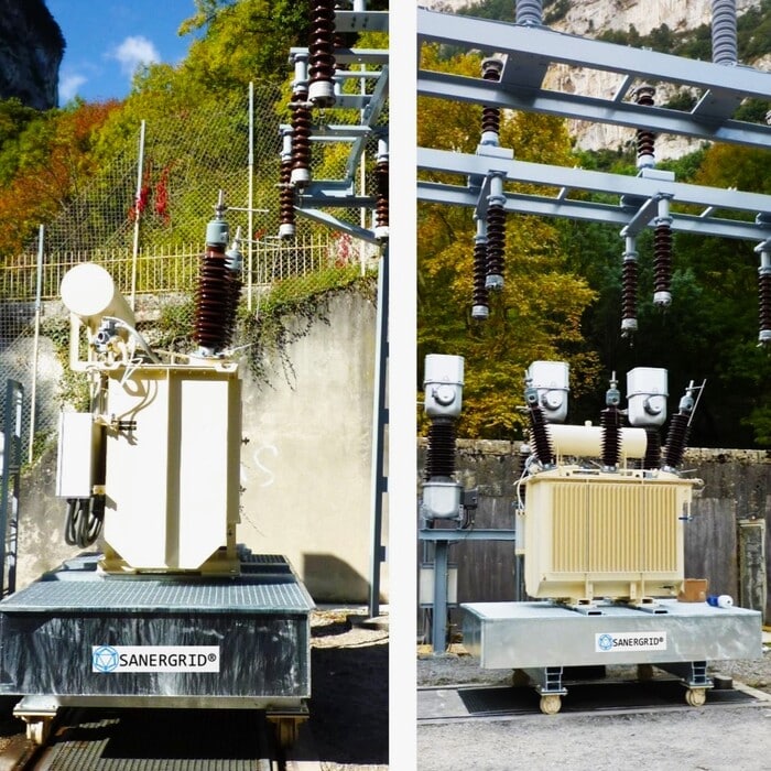 Vasca antincendio ERT con griglia, opzione di rotolamento, travi fisse in larghezza per trasformatore 63 kV 250 kVA