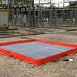 Bac de stockage temporaire TRFLEX ECO MAINTENANCE avec caillebotis anti-d&eacute;rapants pour transformateurs &eacute;lectriques