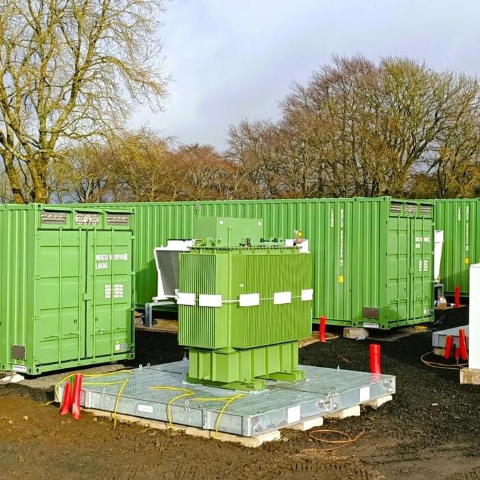 BESS with TRT modulo bund fitted with EXTICOV LHD SANERGRID extinguishing system for oil transformers