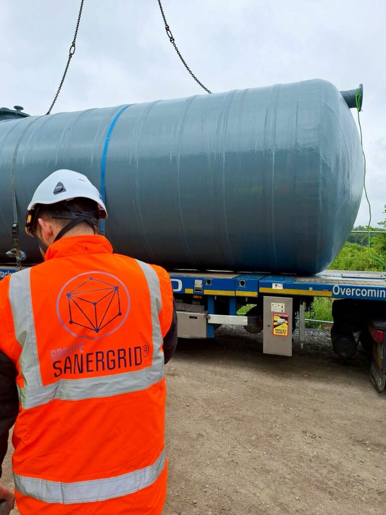 SANERGRID prefabricated remote double-wall fiberglass pit for transformers over 40 MVA